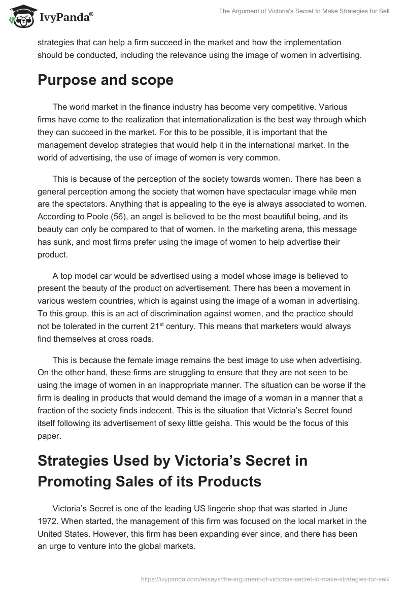 The Argument of Victoria's Secret to Make Strategies for Sell. Page 2