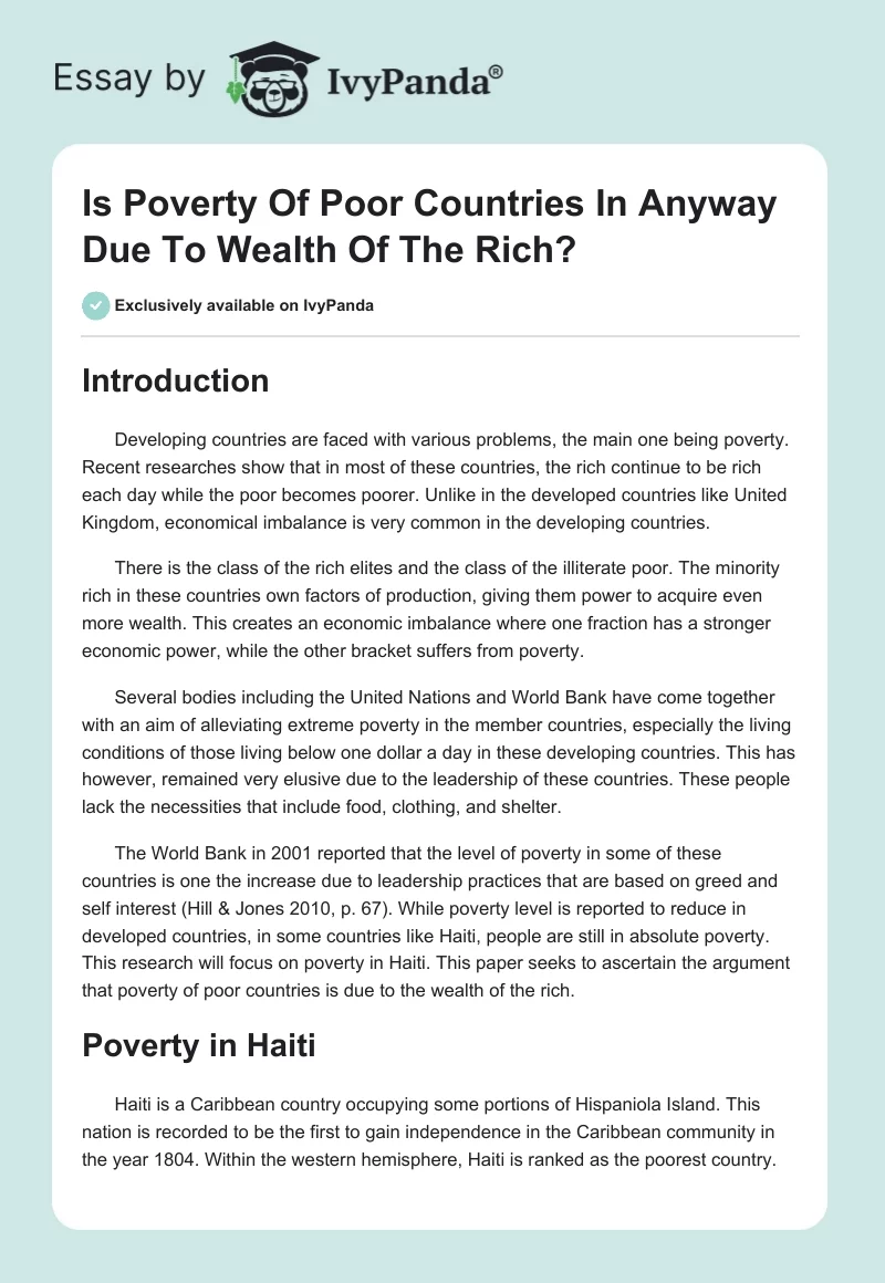 Is Poverty of Poor Countries in Anyway Due to Wealth of the Rich?. Page 1