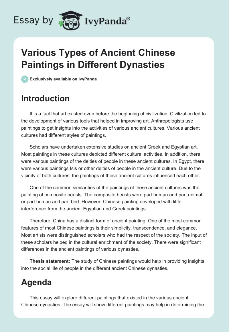 Various Types of Ancient Chinese Paintings in Different Dynasties. Page 1