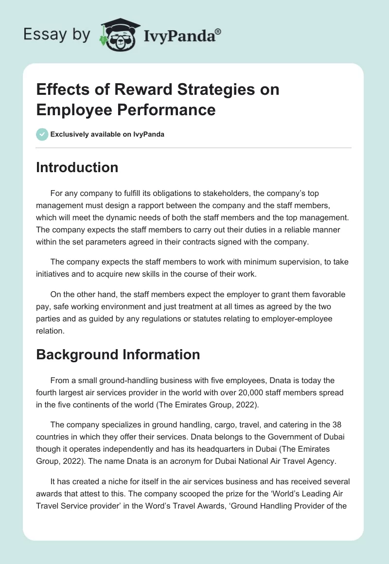 Effects of Reward Strategies on Employee Performance. Page 1