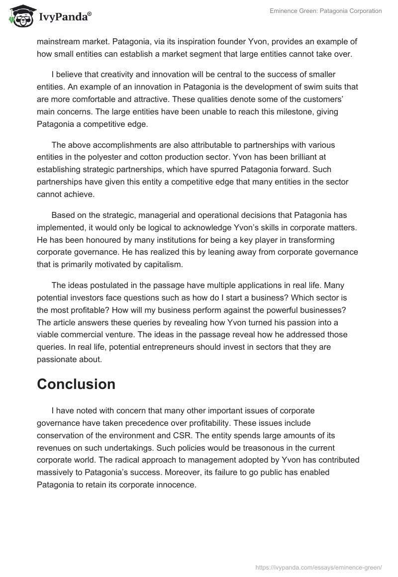 Eminence Green: Patagonia Corporation. Page 2