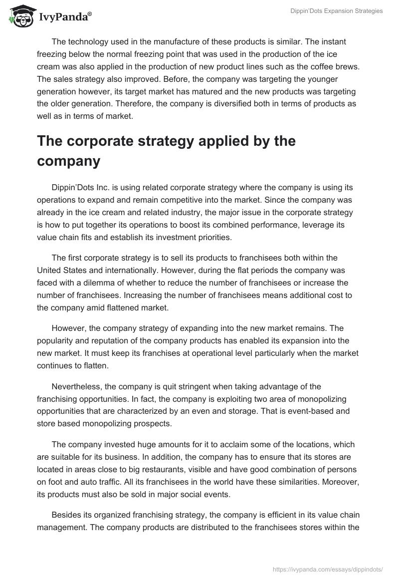 Dippin’Dots Expansion Strategies. Page 2