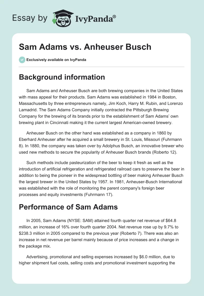 Sam Adams vs. Anheuser Busch. Page 1