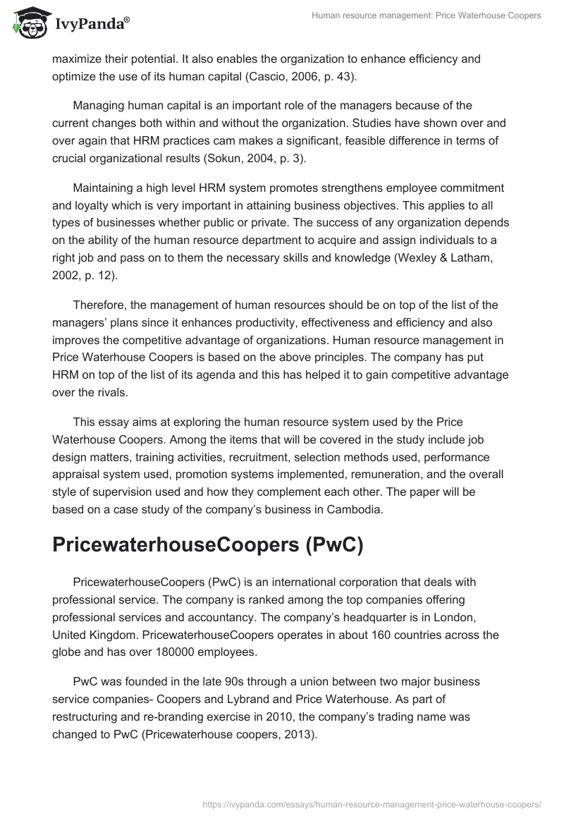 Human resource management: Price Waterhouse Coopers. Page 2