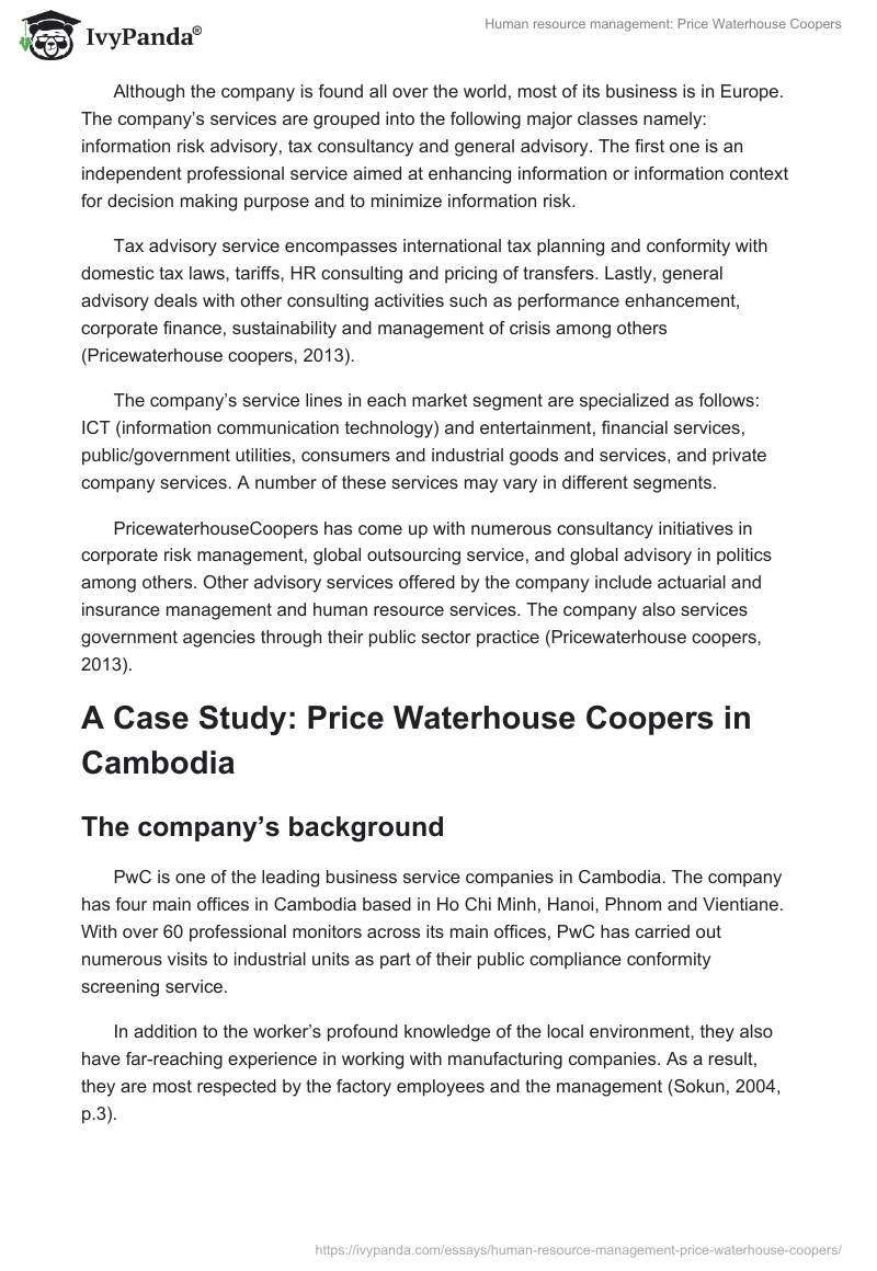 Human resource management: Price Waterhouse Coopers. Page 3