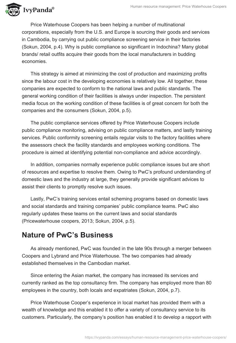 Human resource management: Price Waterhouse Coopers. Page 4
