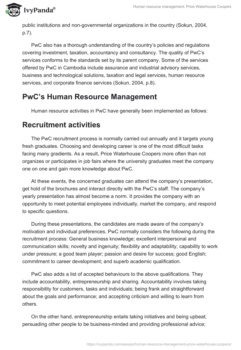 Human resource management: Price Waterhouse Coopers. Page 5