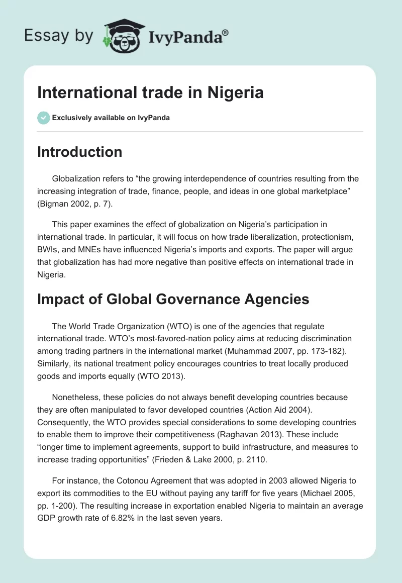 International Trade in Nigeria. Page 1