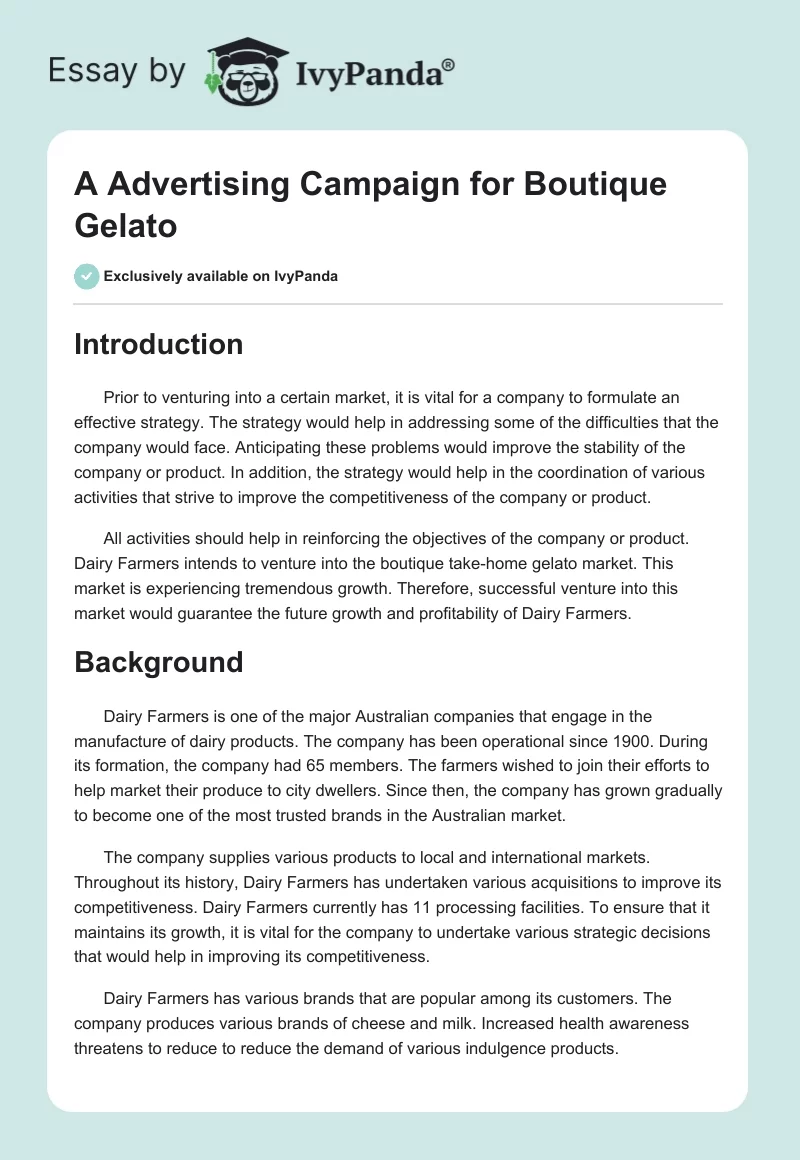 A Advertising Campaign for Boutique Gelato. Page 1