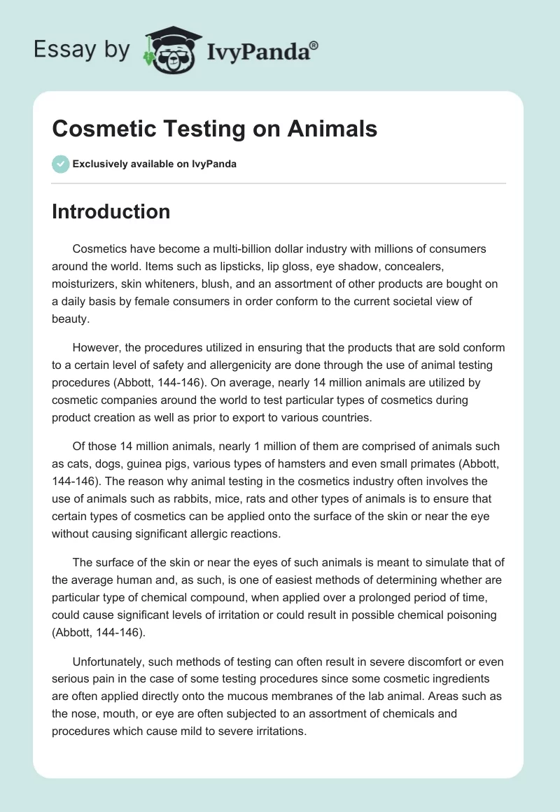 Cosmetic Testing on Animals. Page 1