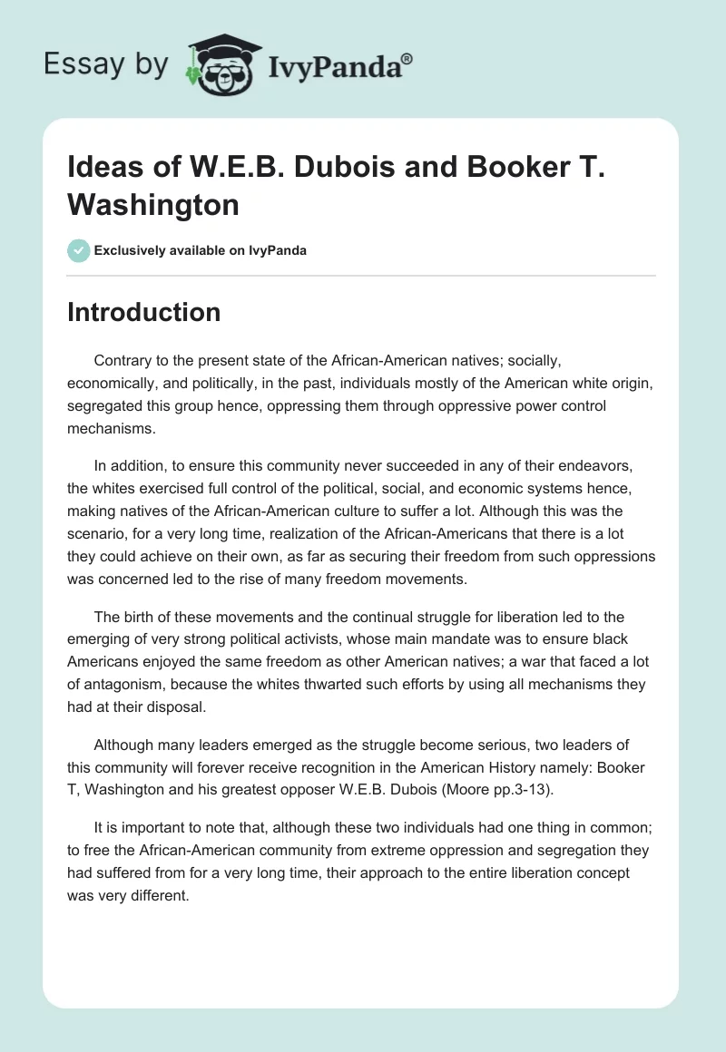 Ideas of W.E.B. Dubois and Booker T. Washington. Page 1
