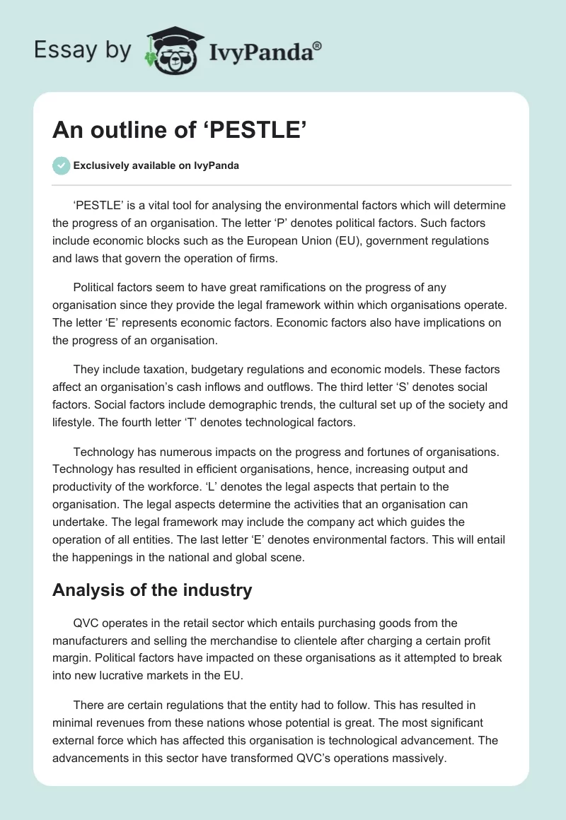 An outline of ‘PESTLE’. Page 1