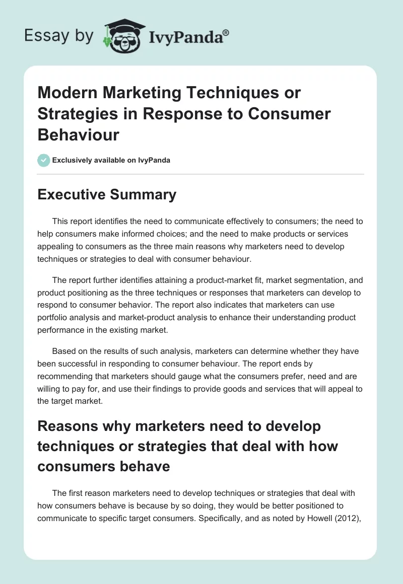 Modern Marketing Techniques or Strategies in Response to Consumer Behaviour. Page 1