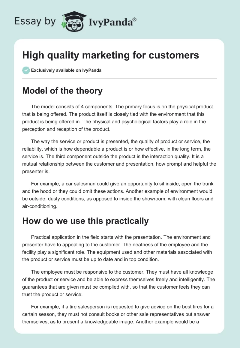 High quality marketing for customers. Page 1