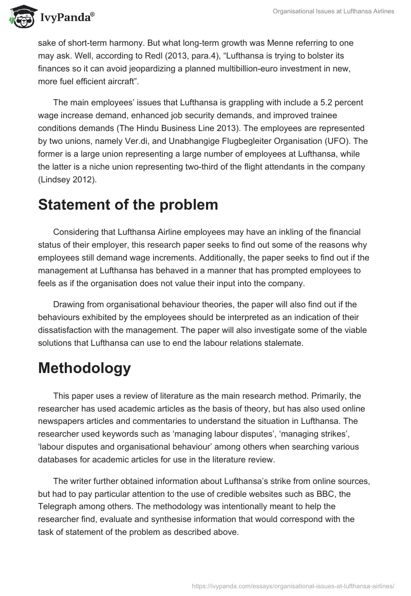 Organisational Issues at Lufthansa Airlines. Page 2