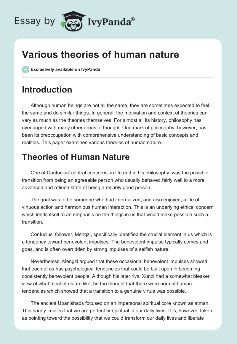 Various theories of human nature. Page 1