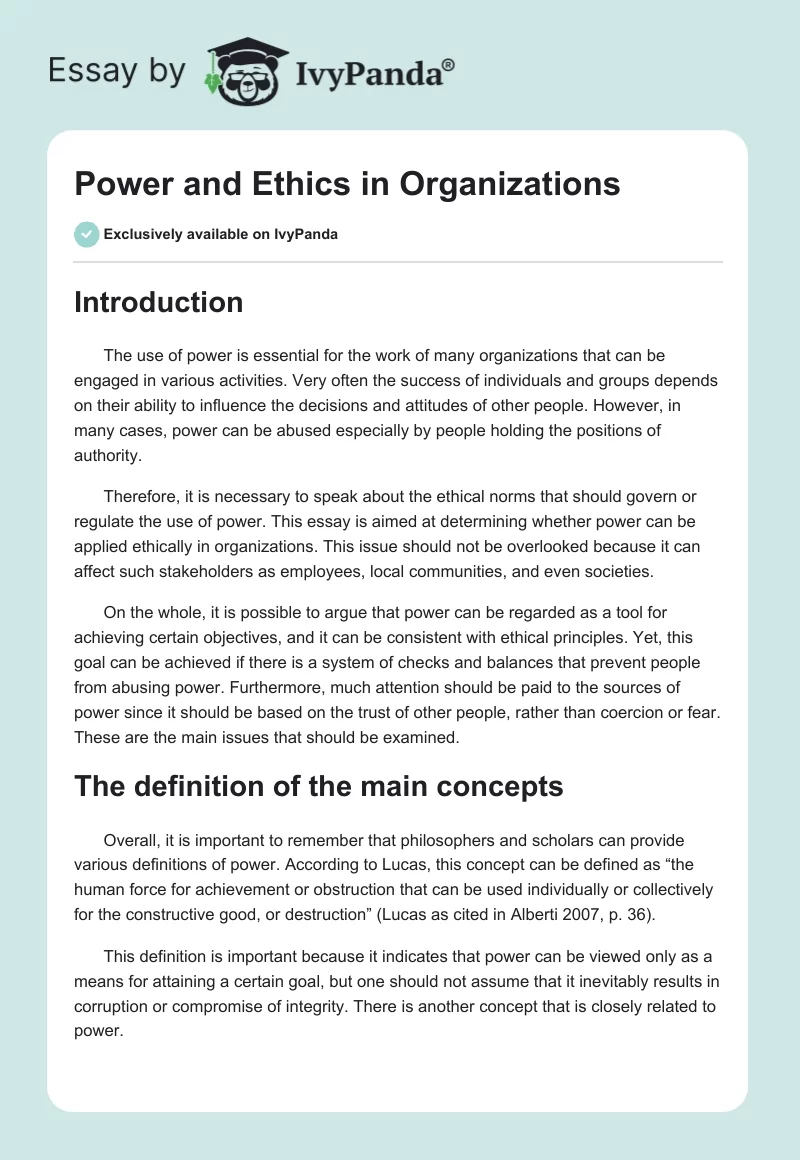Power and Ethics in Organizations. Page 1