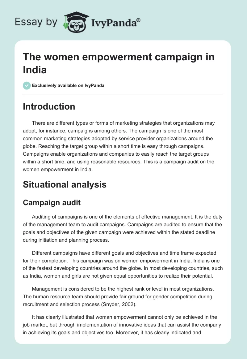 The women empowerment campaign in India. Page 1