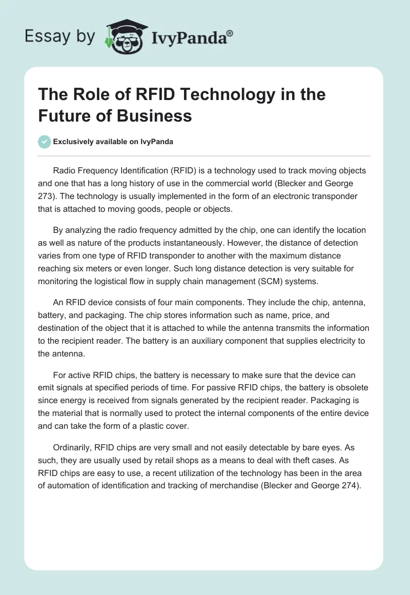 The Role of RFID Technology in the Future of Business. Page 1