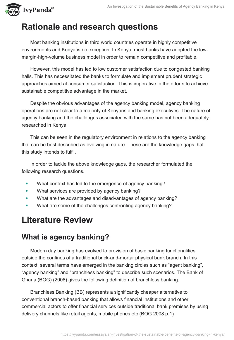 An Investigation of the Sustainable Benefits of Agency Banking in Kenya. Page 2