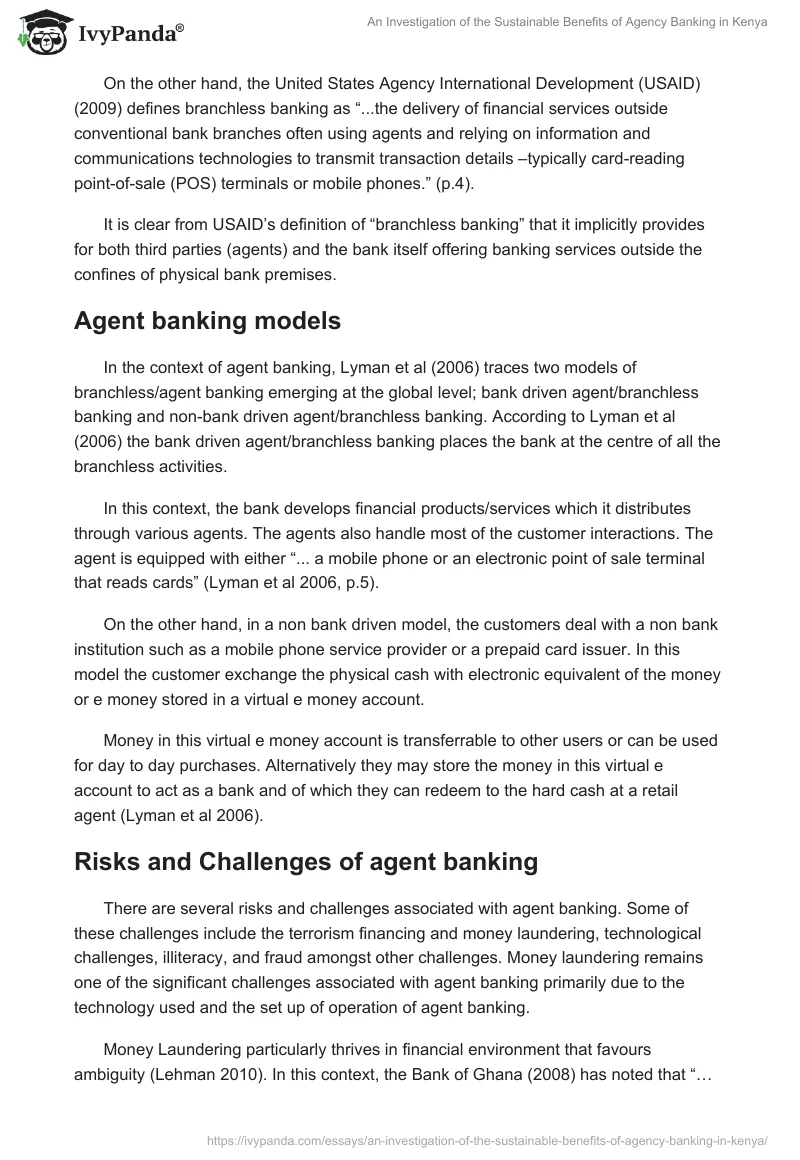 An Investigation of the Sustainable Benefits of Agency Banking in Kenya. Page 3