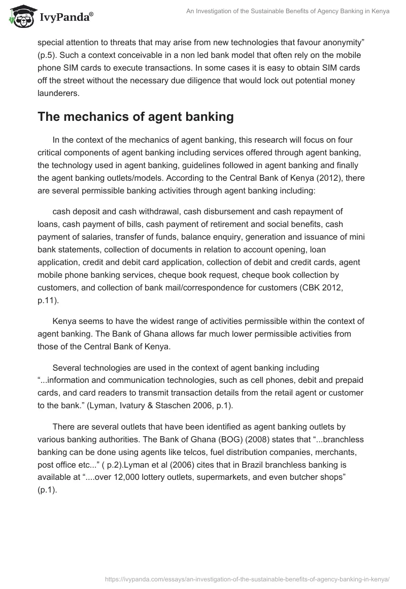 An Investigation of the Sustainable Benefits of Agency Banking in Kenya. Page 4