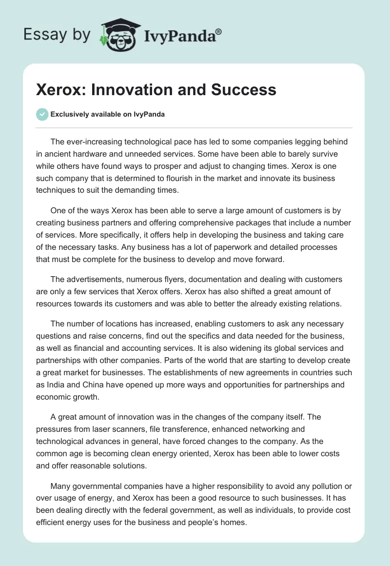 Xerox: Innovation and Success. Page 1