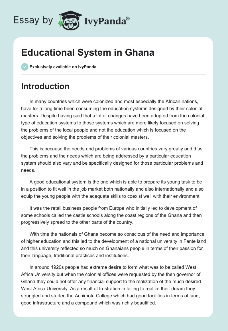 Educational System in Ghana. Page 1