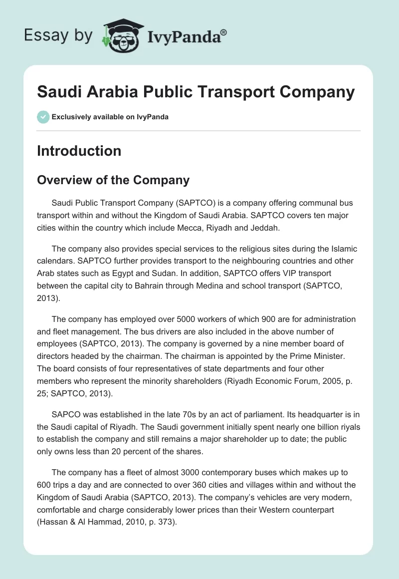 Saudi Arabia Public Transport Company. Page 1