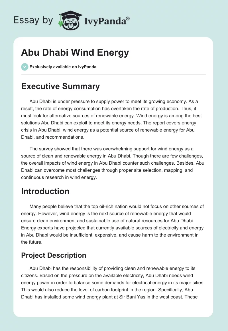 Abu Dhabi Wind Energy. Page 1