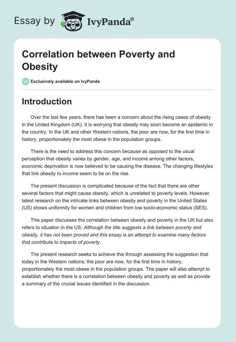 Correlation Between Poverty and Obesity. Page 1