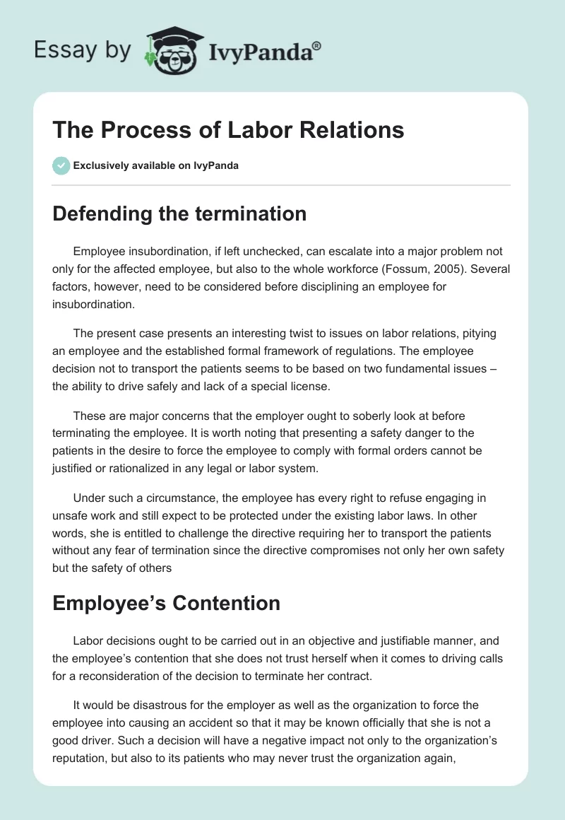The Process of Labor Relations. Page 1