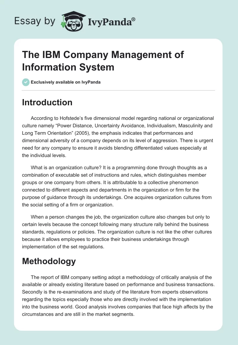 The IBM Company Management of Information System. Page 1