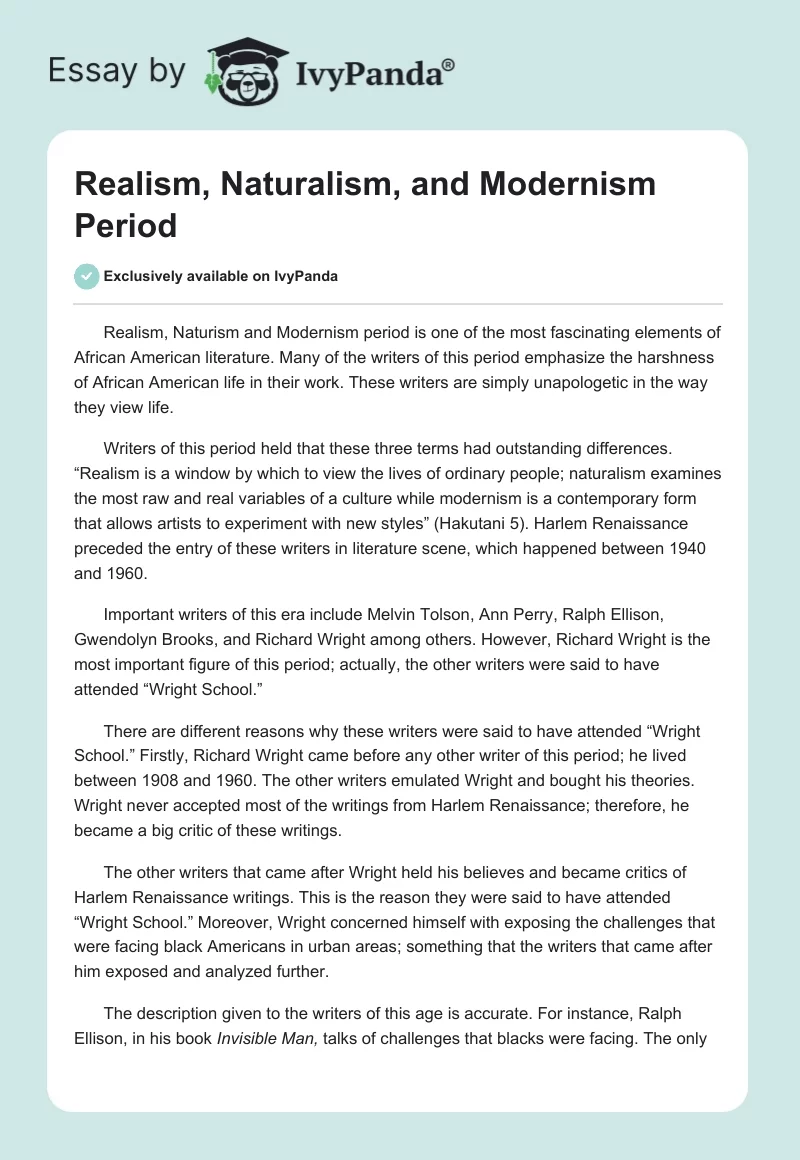 Realism, Naturalism, and Modernism Period. Page 1