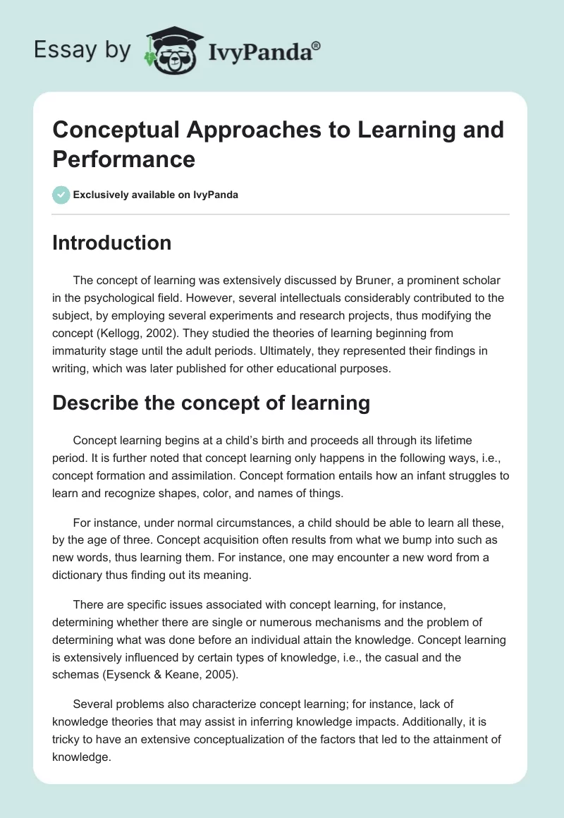 Conceptual Approaches to Learning and Performance. Page 1