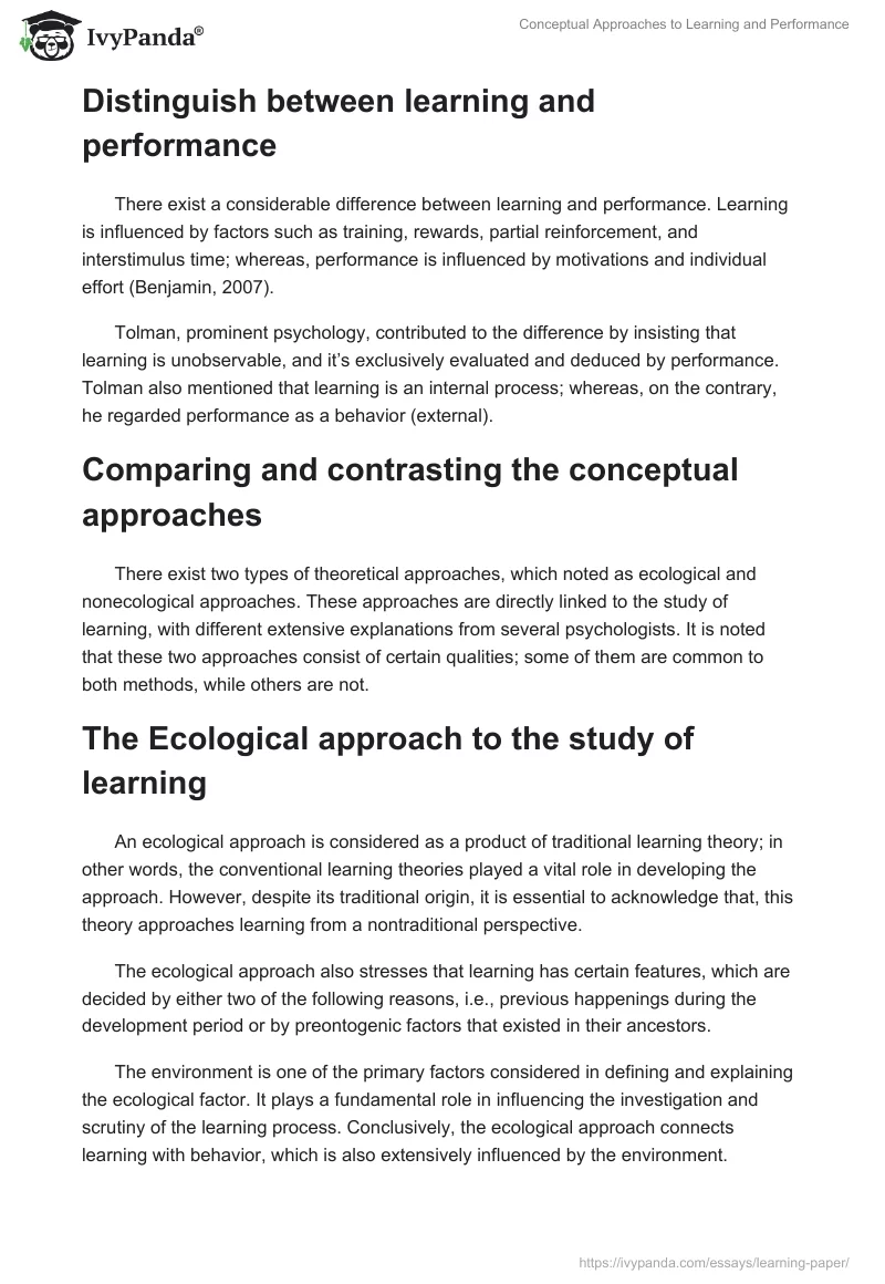 Conceptual Approaches to Learning and Performance. Page 2