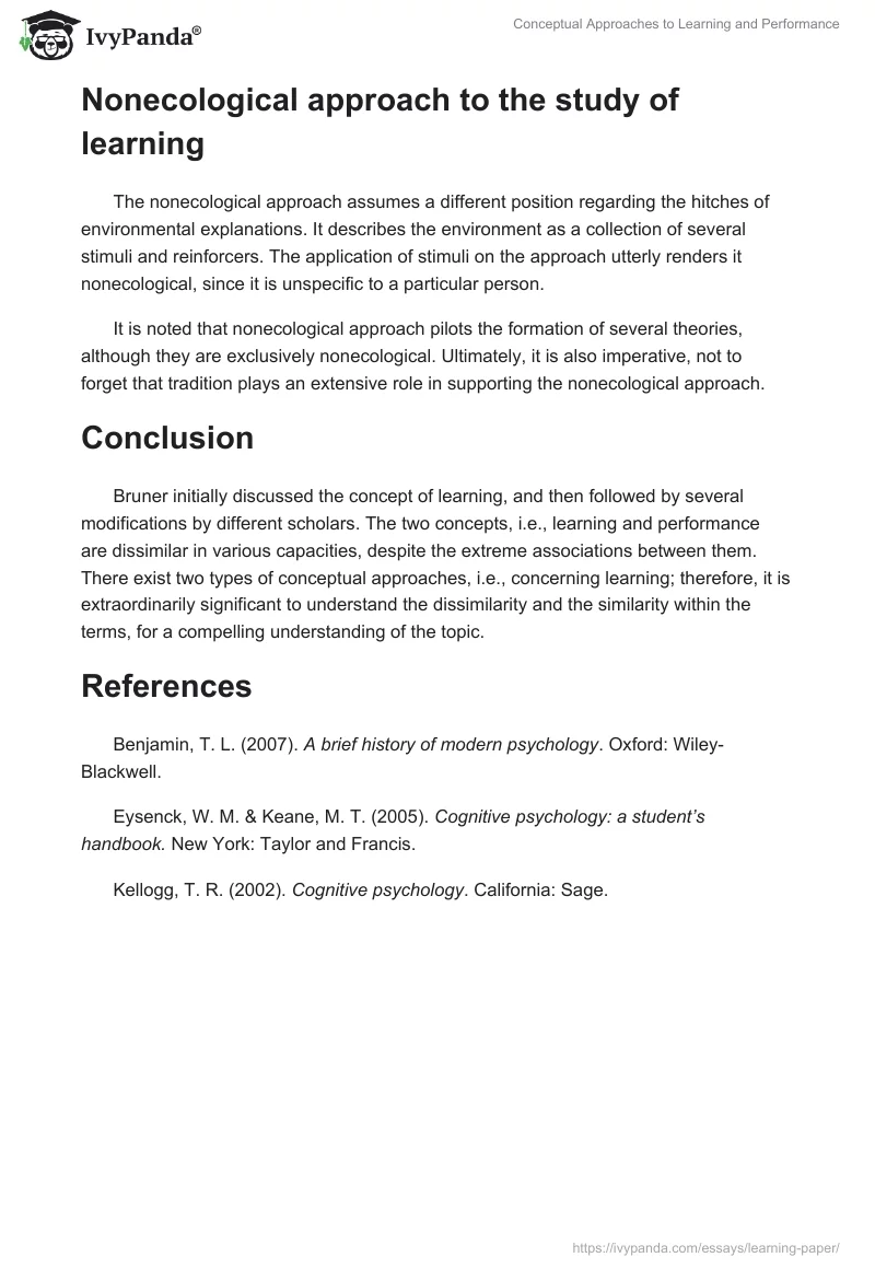 Conceptual Approaches to Learning and Performance. Page 3