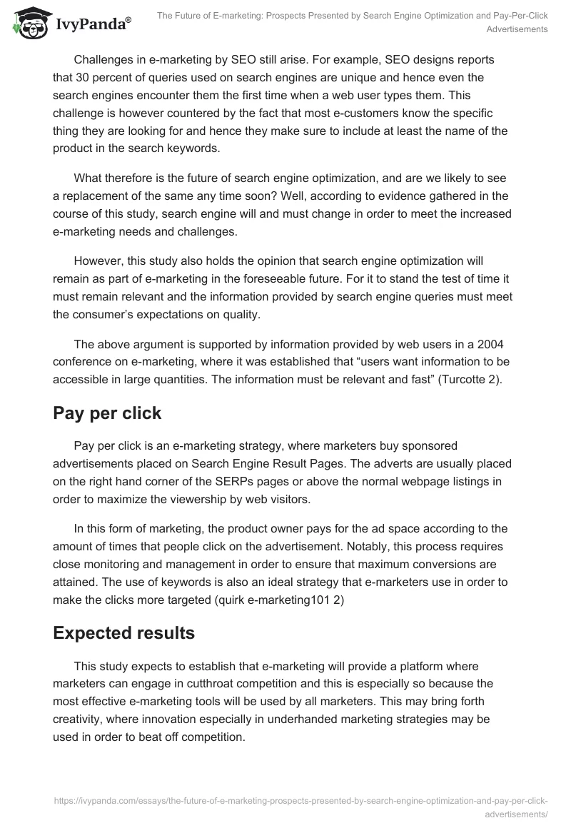 The Future of E-marketing: Prospects Presented by Search Engine Optimization and Pay-Per-Click Advertisements. Page 3