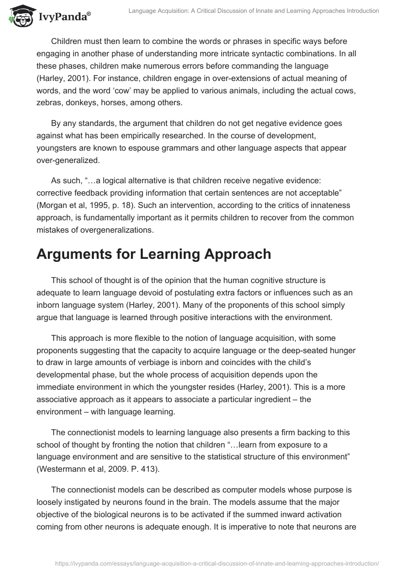 Language Acquisition: A Critical Discussion of Innate and Learning Approaches Introduction. Page 4