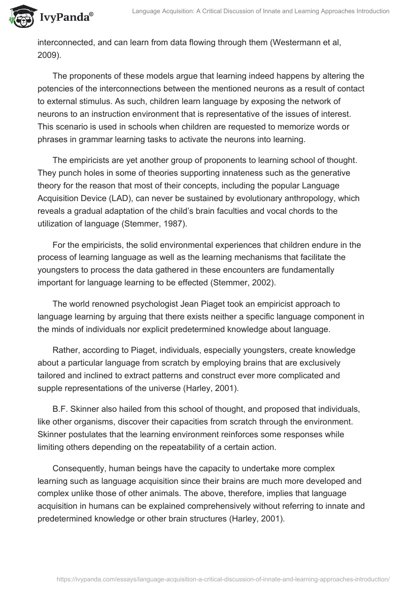 Language Acquisition: A Critical Discussion of Innate and Learning Approaches Introduction. Page 5