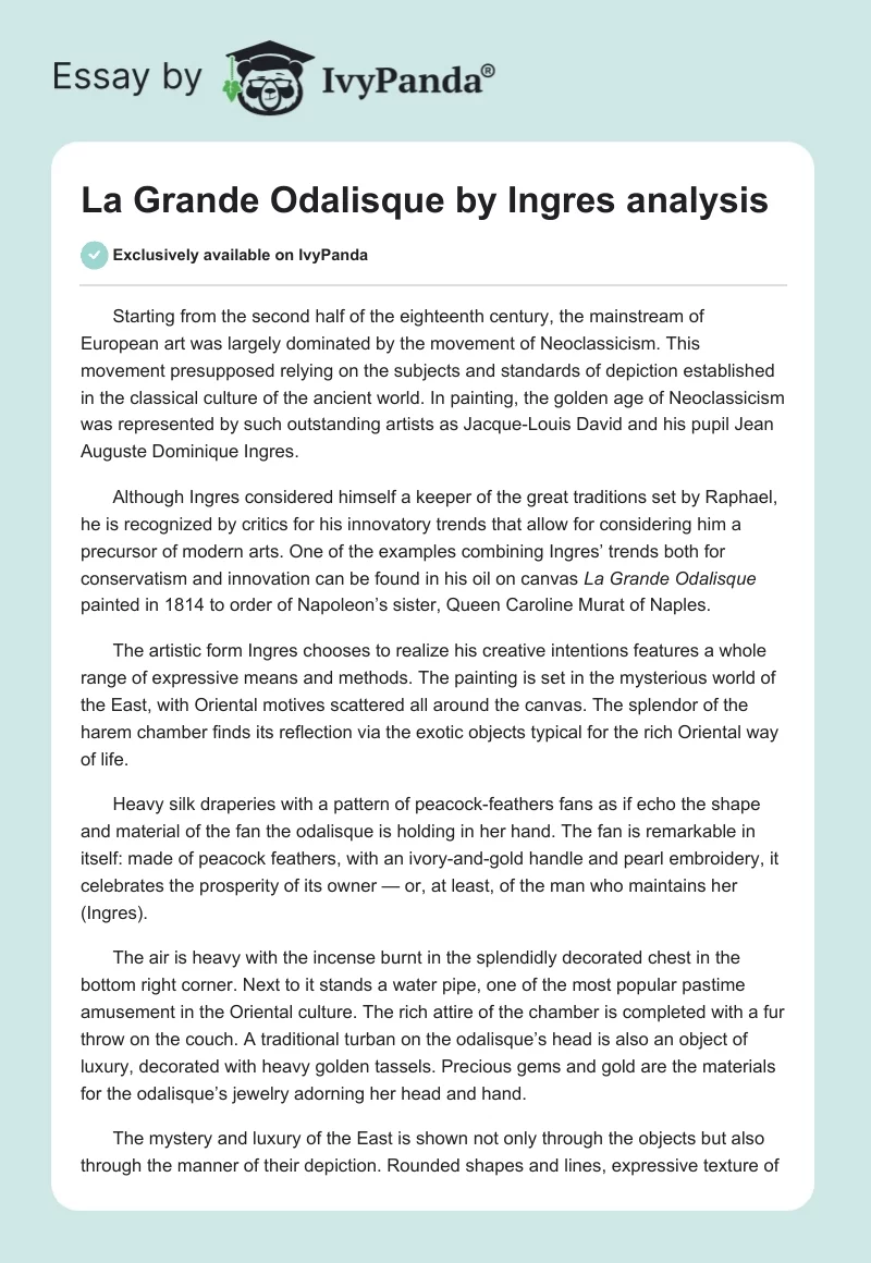 La Grande Odalisque by Ingres analysis. Page 1