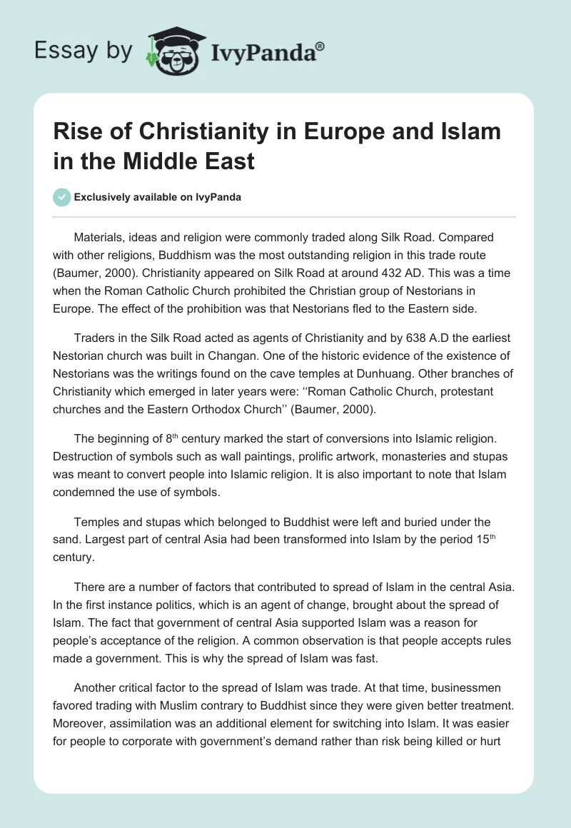 Rise of Christianity in Europe and Islam in the Middle East. Page 1