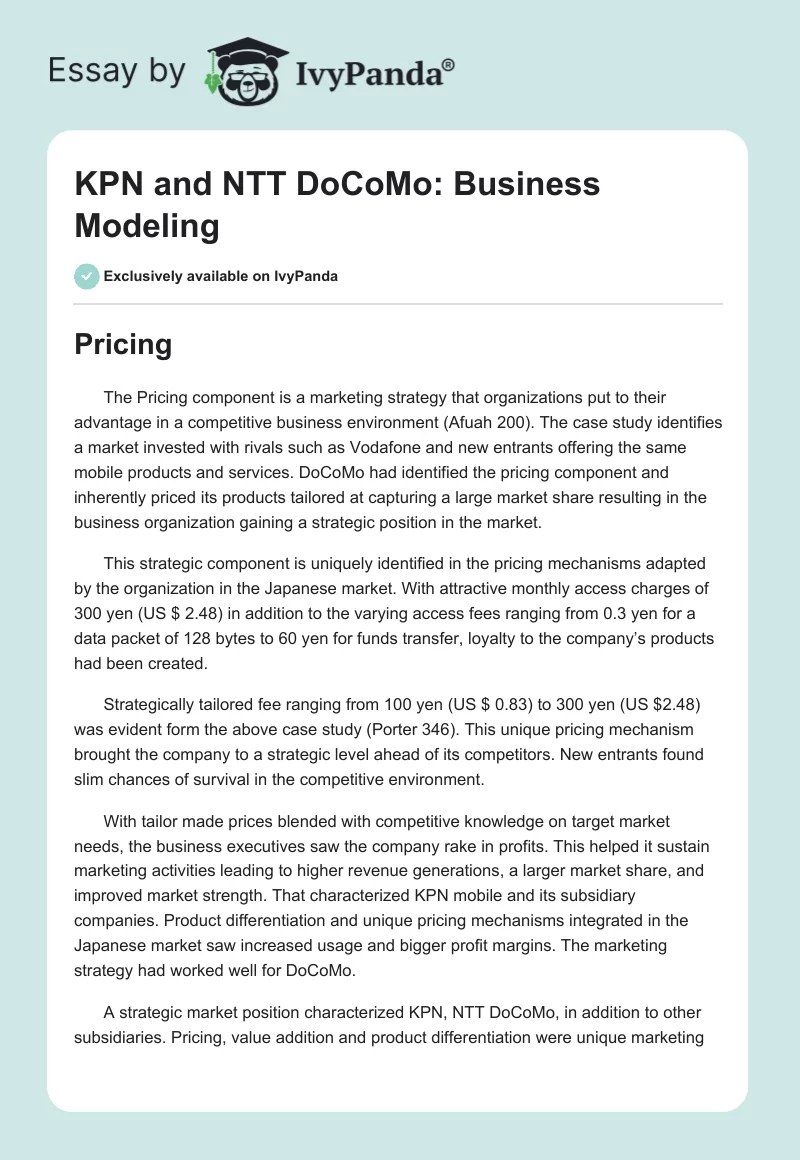 KPN and NTT DoCoMo: Business Modeling. Page 1