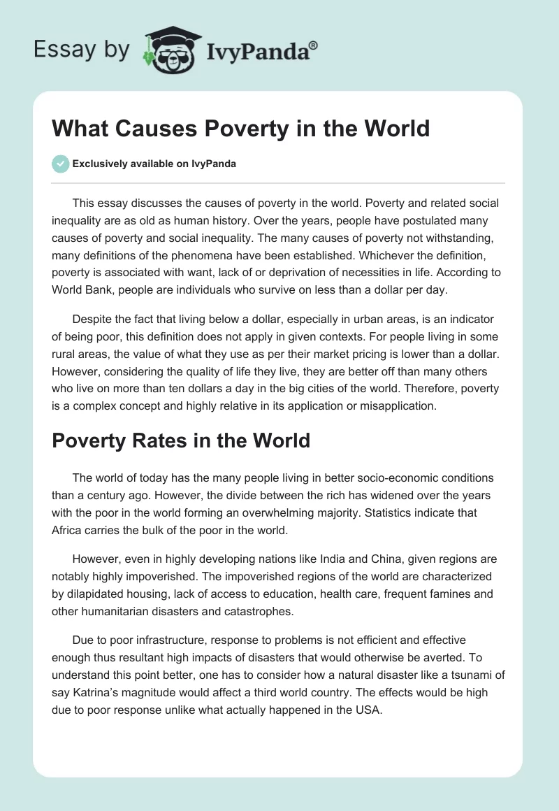 What Causes Poverty in the World. Page 1