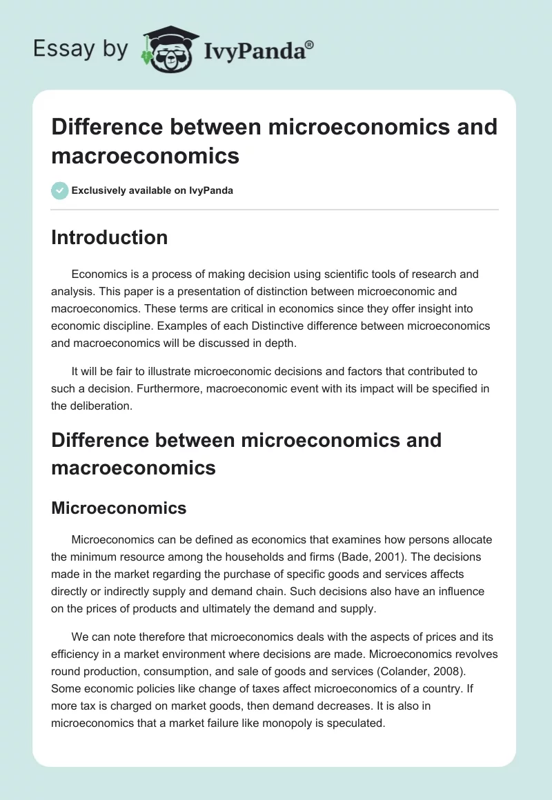 Difference between microeconomics and macroeconomics. Page 1