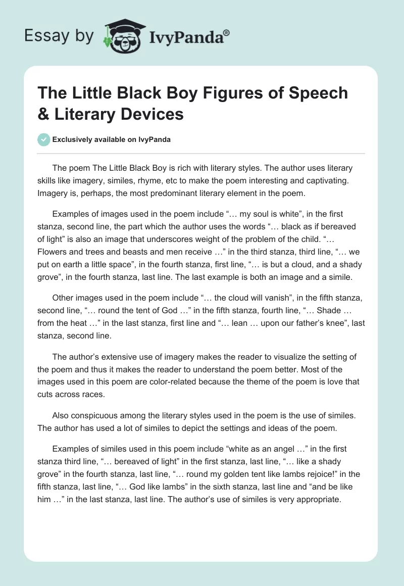 The Little Black Boy Figures of Speech & Literary Devices. Page 1