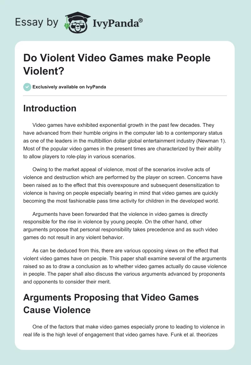 Do Violent Video Games make People Violent?. Page 1