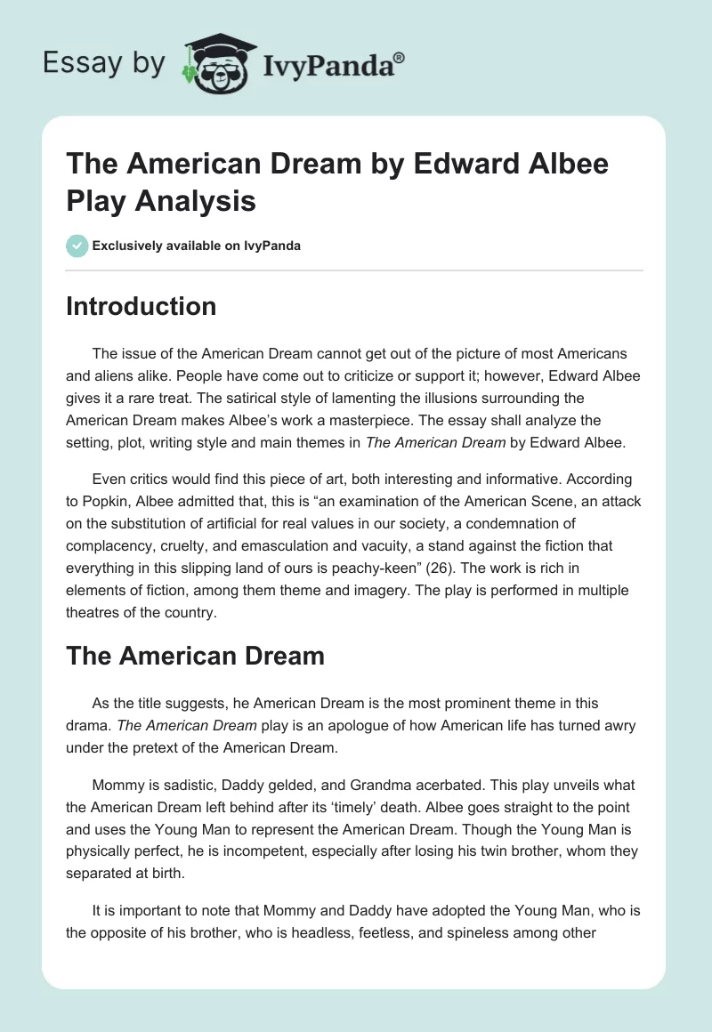 The American Dream by Edward Albee Play Analysis. Page 1