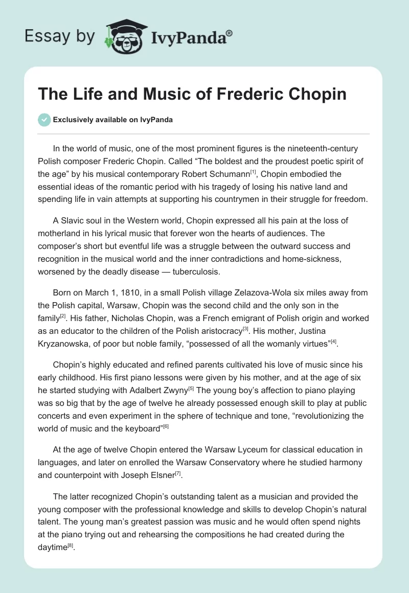 The Life and Music of Frederic Chopin. Page 1