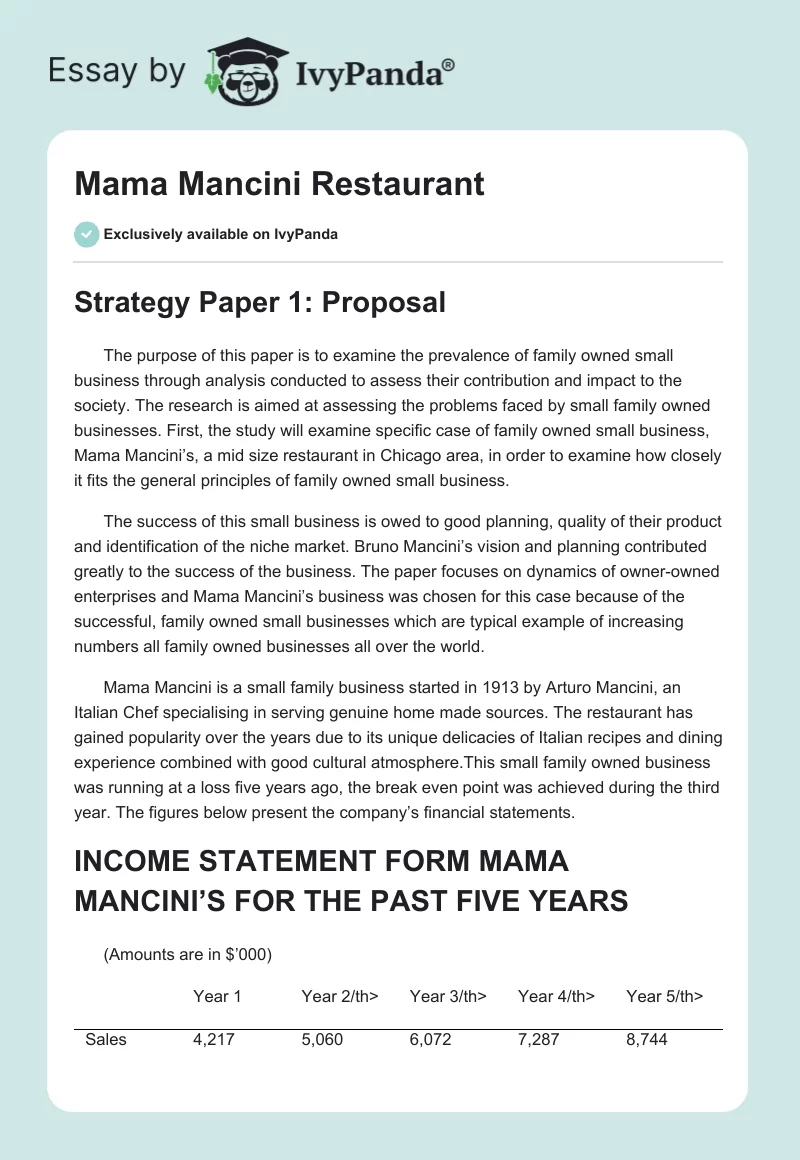 Mama Mancini Restaurant. Page 1